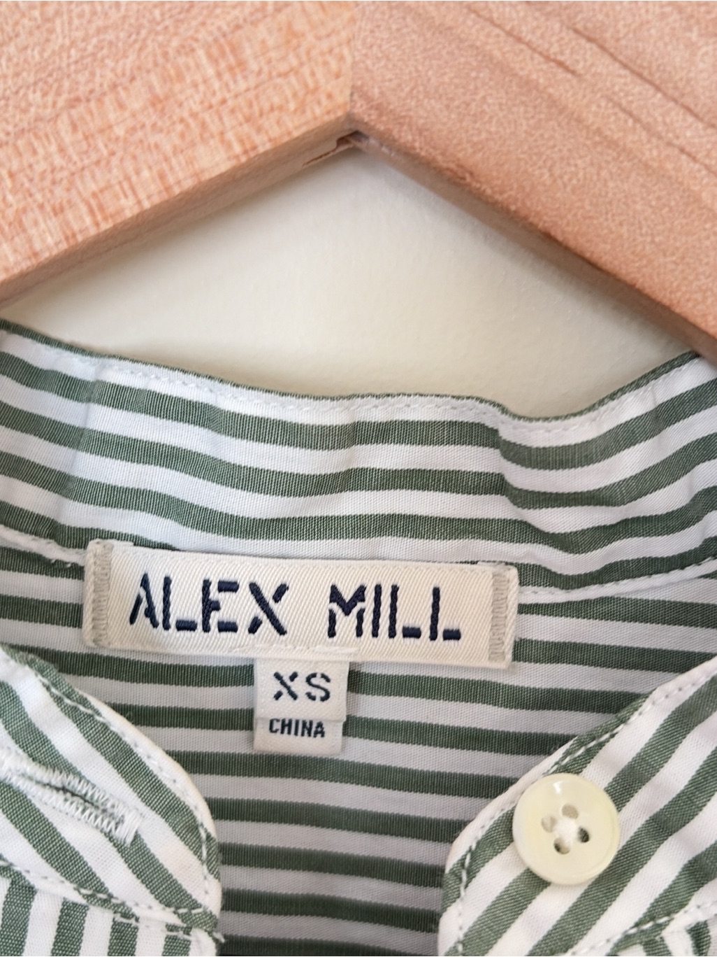 Alex Mill Green White Striped Cropped Mandarin Collar Poplin Shirt — image 4 of 6